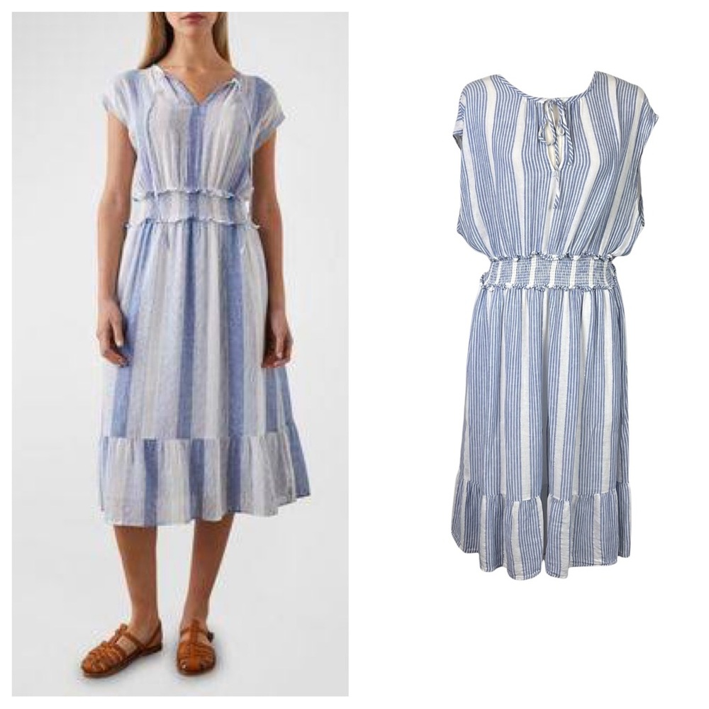 Rails Ashlyn Blue And White Striped Tiered Ruffled Sundress.